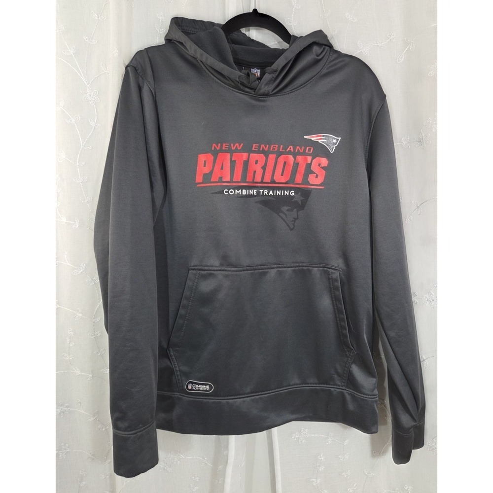 New England Patriots NFL ‎ Sweatshirt Hoodie Combine Training Dark Gray Large